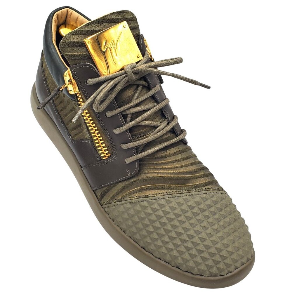 Italy Giuseppe Zanotti Pyramid Mens size 13 Green Leather Suede Sneaker Shoes 47